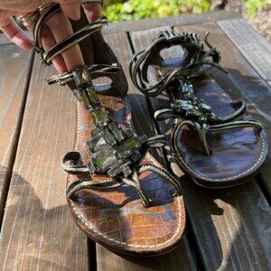 Embellished sandals with zebra print leather straps